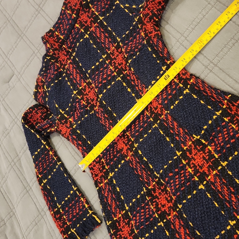 CBR Long Sleeve Plaid Dress - Red, Black, Blue And Yellow With Fringe Hem Sz S! - Picture 10 of 13